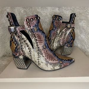 Jeffrey Campbell Snakeskin Colourful Leather Ankle Booties size US 7.5